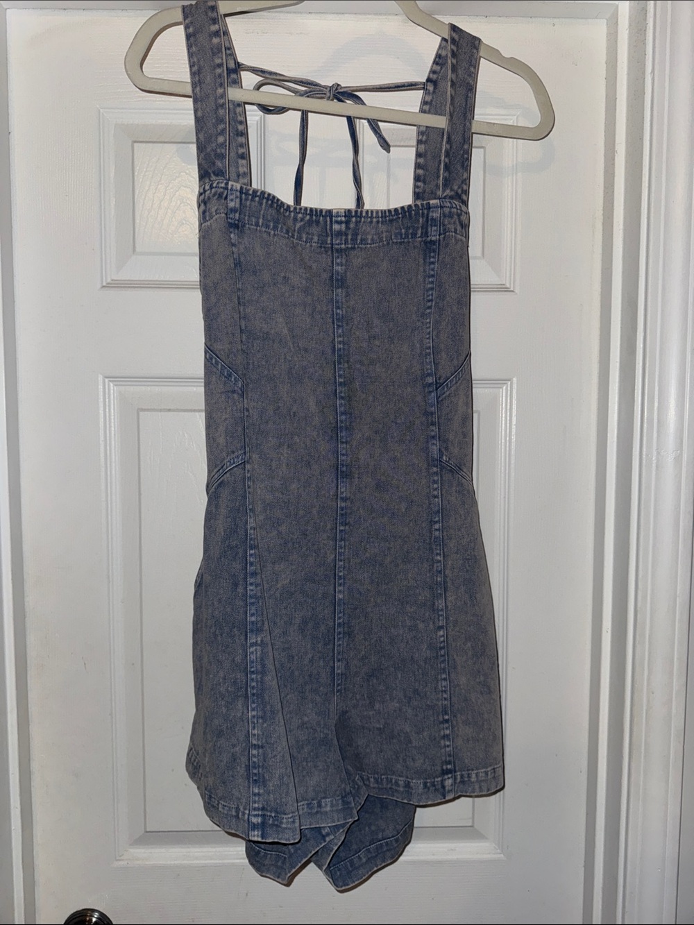 Mustard Seed Stonewashed Blue Denim-Style Backless Romper